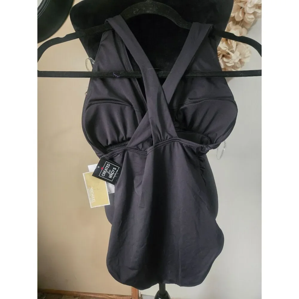 Michael Kors - Black Plunge V-Neck Cross Back One-Piece Swimsuit (NWT) - Size 4